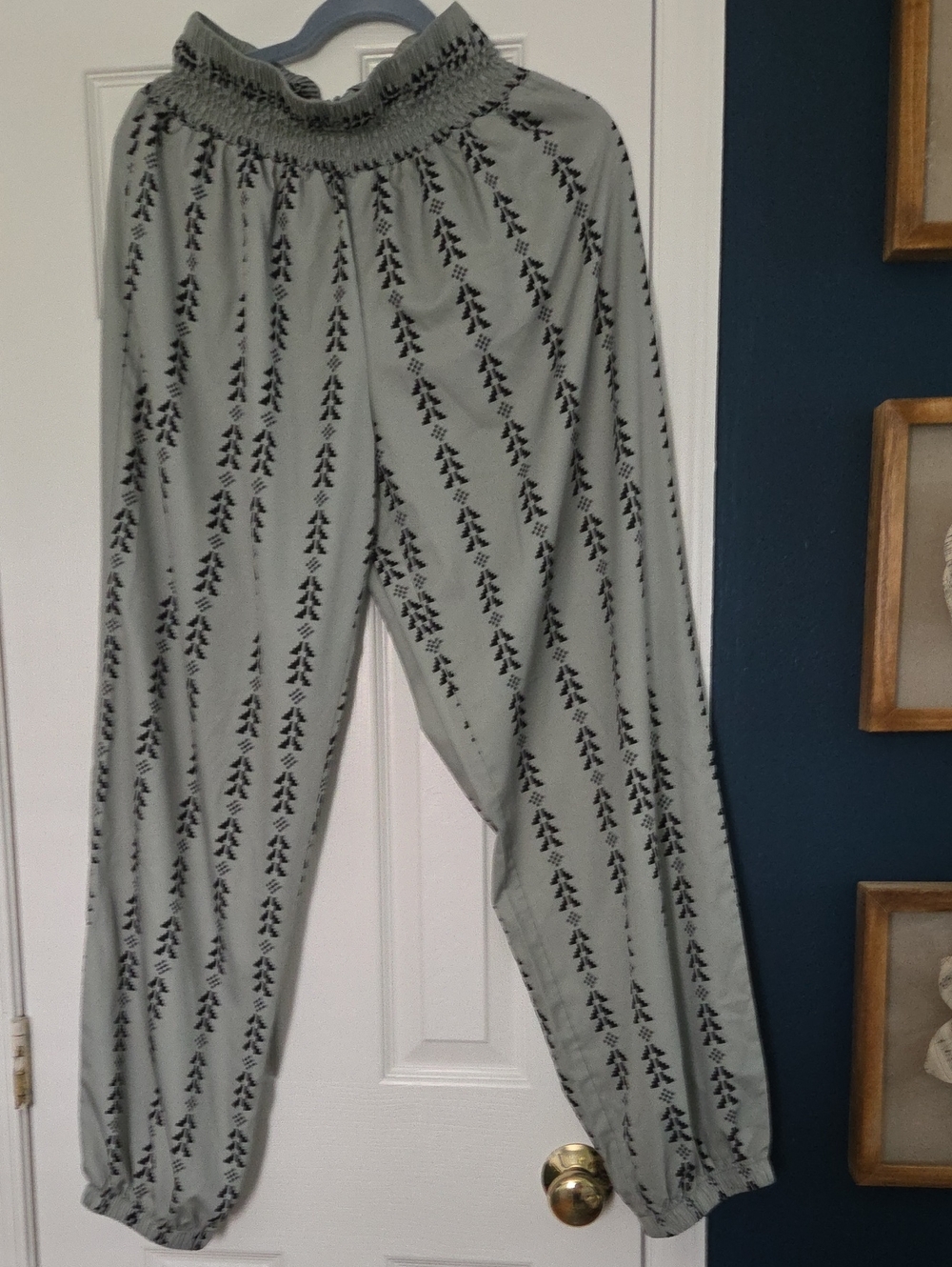 Smocked Waist Green Printed Harem Pants